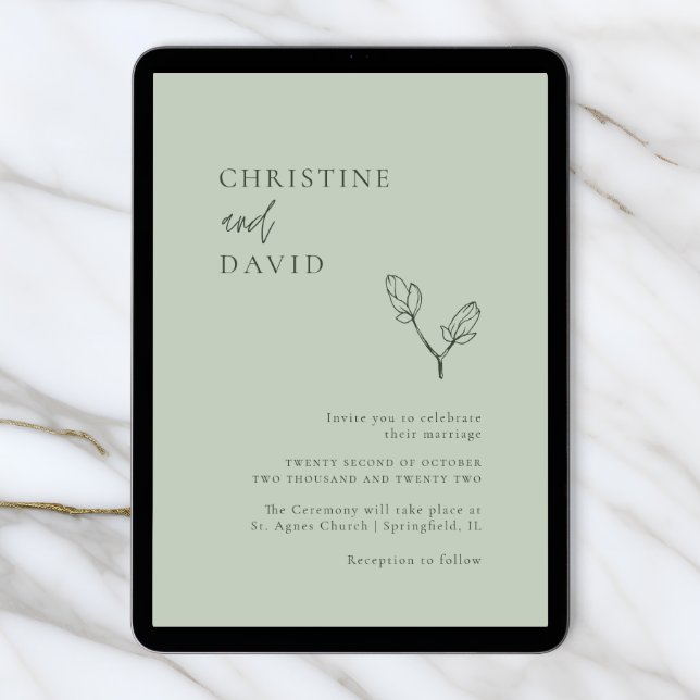 Discover Minimalist Bohemian Sage Wedding invitation