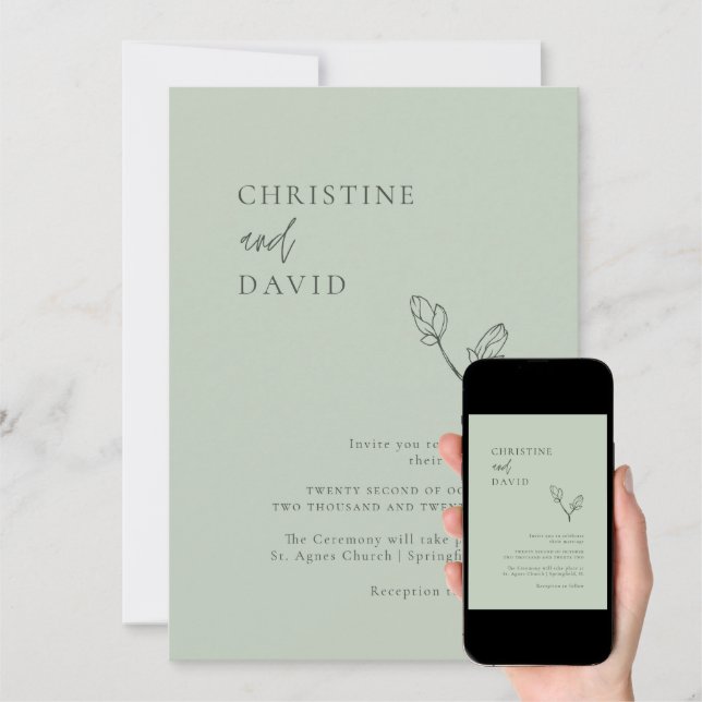 Discover Minimalist Bohemian Sage Wedding invitation