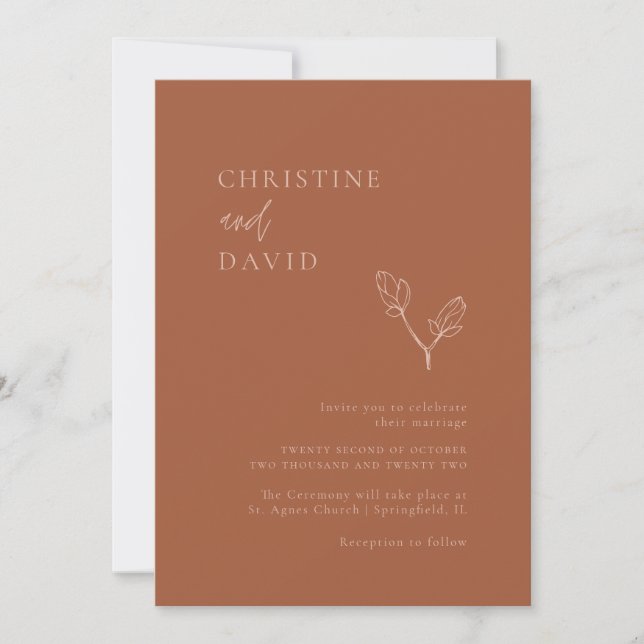 Minimalist Bohemian Terracotta Wedding invitation (Front)