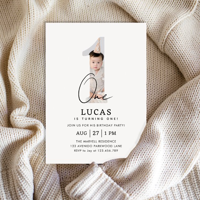 Minimalist Boho 1st Brithday Photo Invitation (Creator Uploaded)