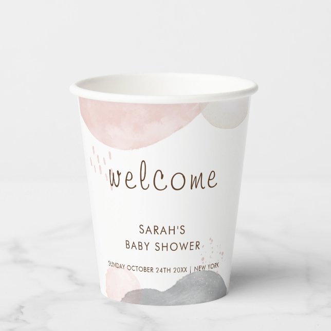 Minimalist Boho Abstract Baby Shower Welcome  Paper Cups (Front)