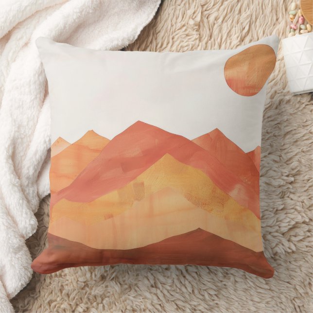 Minimalist Boho Abstract Mountain Landscape Throw Pillow (Blanket)