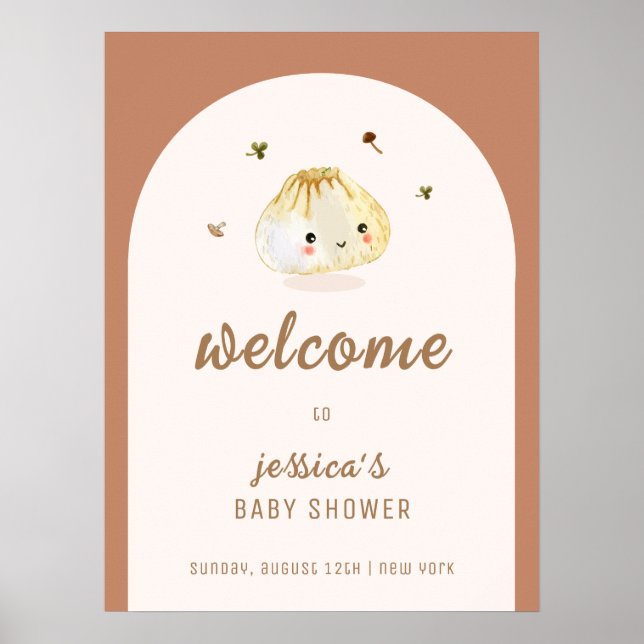 Minimalist Boho Arch Dumpling Baby Shower Welcome  Poster (Front)