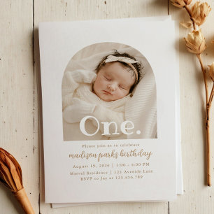 Minimalist Boho Arch Photo 1st Birthday Invitation
