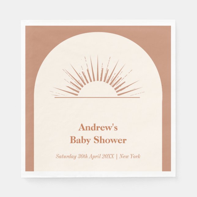 Minimalist Boho Arch Sunshine Baby Shower Napkins (Front)