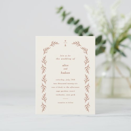 Minimalist Boho Arch Terracotta Wedding Postcard