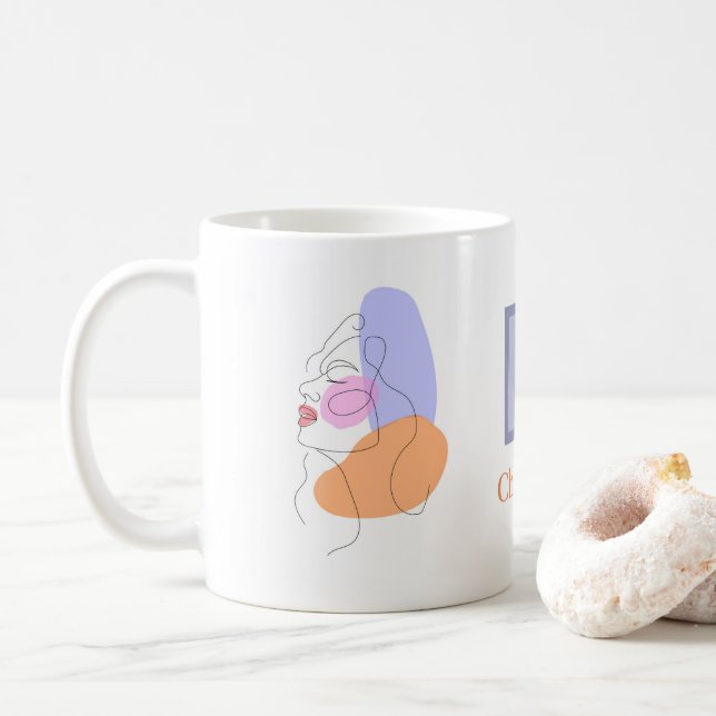 Minimalist Boho Art Blue Orange Pastel Custom Coffee Mug (With Donut)