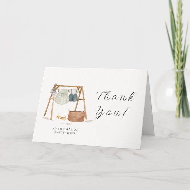 Minimalist Boho Baby Shower Clothes  Thank You Card (Front)