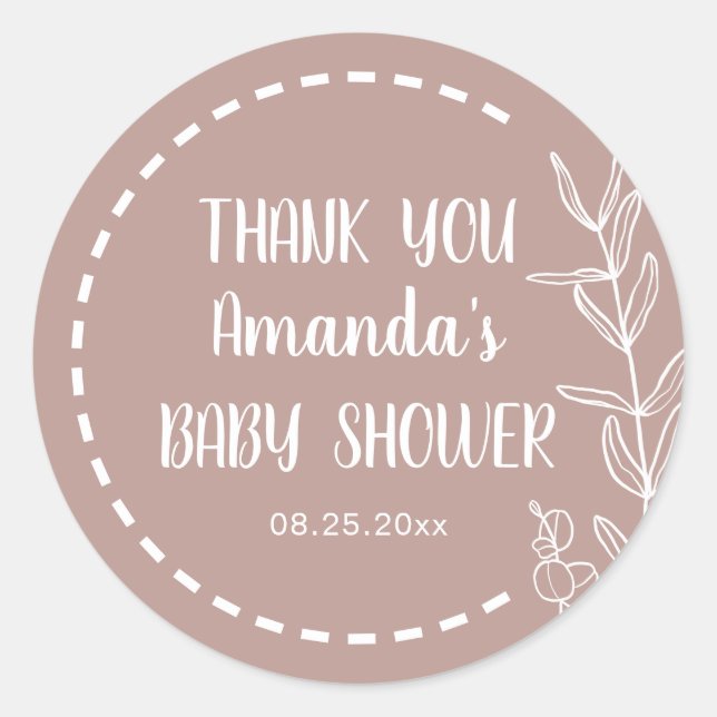 Minimalist Boho Baby Shower Thank You Classic Round Sticker (Front)