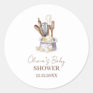 Minimalist Boho Bakery Chef Baby Shower Classic Round Sticker