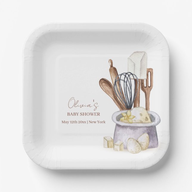Minimalist Boho Bakery Chef Baby Shower Paper Plates (Front)