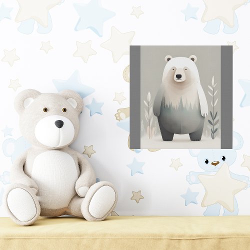 Minimalist Boho Bear in Forest Nursery Kids Room Faux Canvas Print