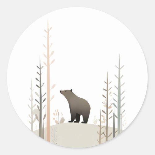 Minimalist Boho Bear in the Woods Classic Round Sticker