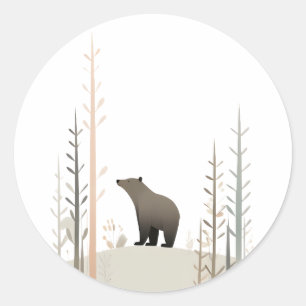 Minimalist Boho Bear in the Woods Classic Round Sticker