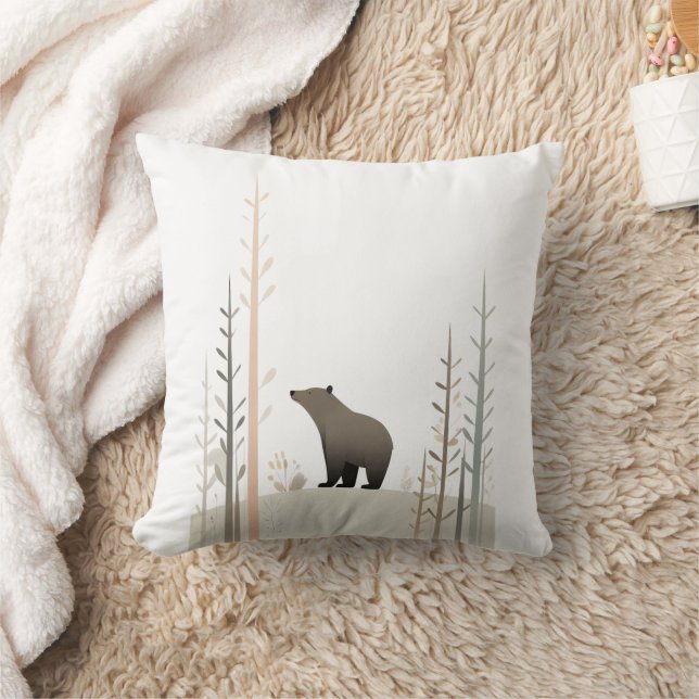 Minimalist Boho Bear in Woods Nursery Kids Room  Throw Pillow (Blanket)