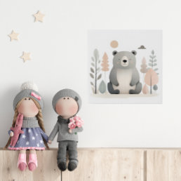 Minimalist Boho Bear Woods Cute Nursery Kids Room Faux Canvas Print
