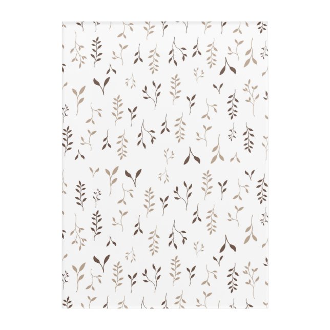 Minimalist Boho Beige Brown Botanical Leaf Pattern Acrylic Print (Front)