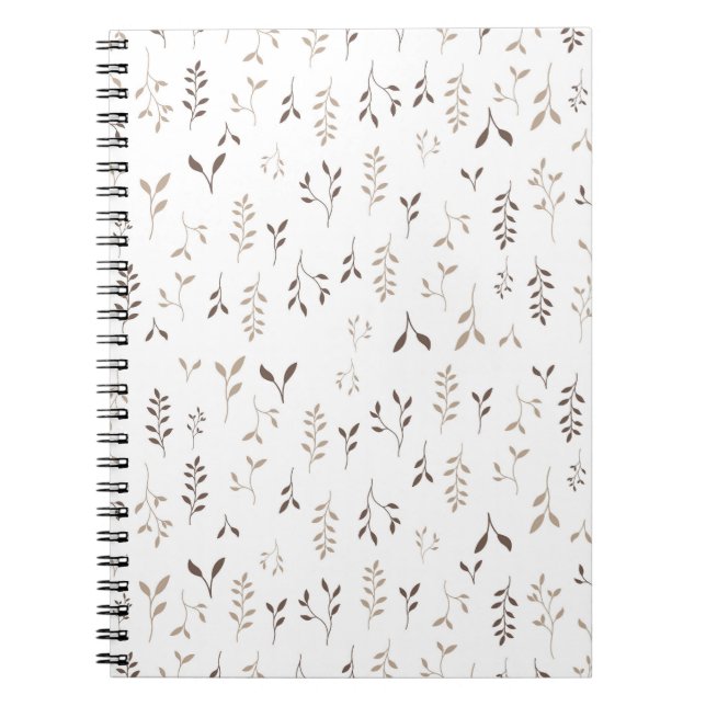 Minimalist Boho Beige Brown Botanical Leaf Pattern Notebook (Front)