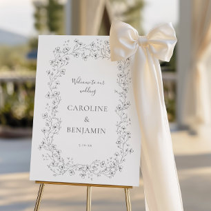 Minimalist Boho Black White Floral Wedding Welcome Foam Board