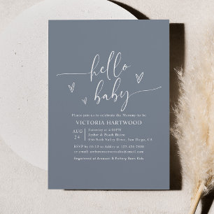 Minimalist Boho Blue Hello Baby Shower  Invitation