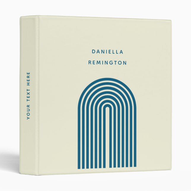 Minimalist Boho Blue Rainbow Arch Line 3 Ring Binder (Front/Spine)