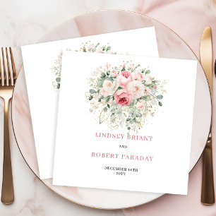 Minimalist Boho Blush Floral Gold Bohemian Wedding Napkins