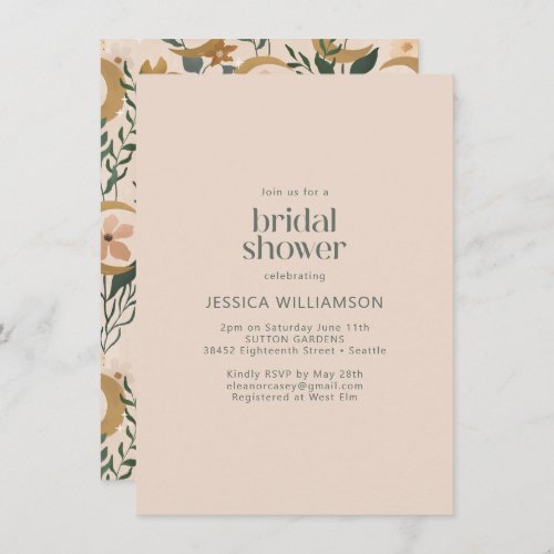 Minimalist Boho Blush Floral Moon Bridal Shower Invitation