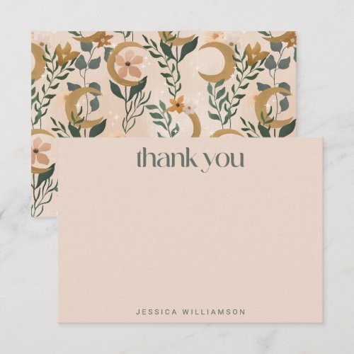 Minimalist Boho Blush Floral Moon Bridal Shower  Thank You Card