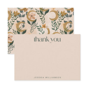 Minimalist Boho Blush Floral Moon Bridal Shower  Thank You Card