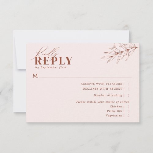 Minimalist Boho Blush Terracotta Wedding Meal RSVP