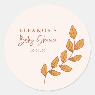 Minimalist Boho Botanical Baby Shower Custom Classic Round Sticker