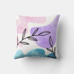 Minimalist Boho Botanical Leaves Lines Art Throw Pillow