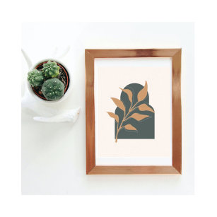 Minimalist Boho Botanical Leaves on Green Arch Poster