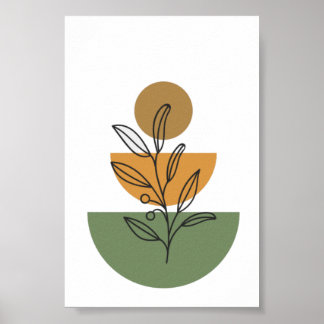 Minimalist Boho Botanical Line Art - Earthy Geomet Poster
