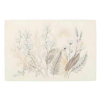 Minimalist Boho Botanical Line Metal Wall Art
