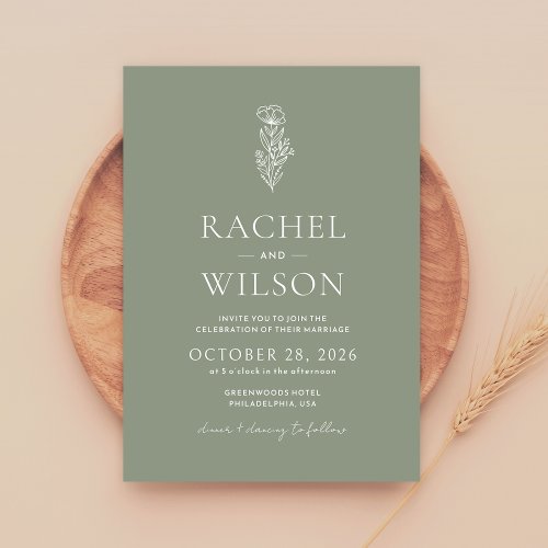 Minimalist Boho Botanical Sage Green Wedding Invitation