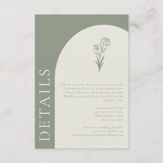 Minimalist Boho Botanical Sage Wedding Details Enclosure Card