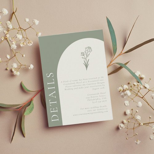 Minimalist Boho Botanical Sage Wedding Details Enclosure Card
