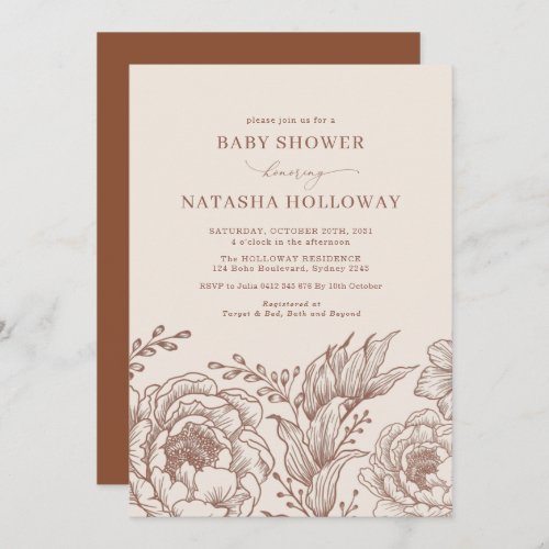 Minimalist Boho Botanical Terracotta Baby Shower Invitation