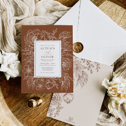 Minimalist Boho Botanical Terracotta White Wedding Invitation