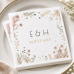 Minimalist Boho Botanical Wildflower Initials Napkins