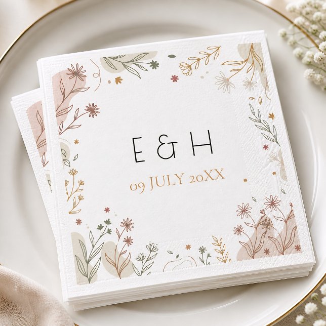 Minimalist Boho Botanical Wildflower Initials Napkins (Minimalist Boho Botanical Wildflower Initials Napkins)