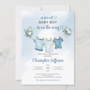 Minimalist Boho Boy Baby Shower Nursery Clothes Invitation