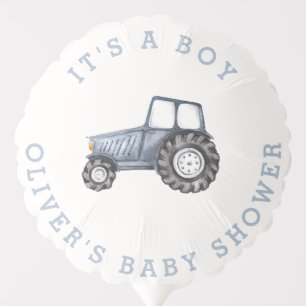 Minimalist Boho Boy Watercolor Tractor Baby Shower Balloon
