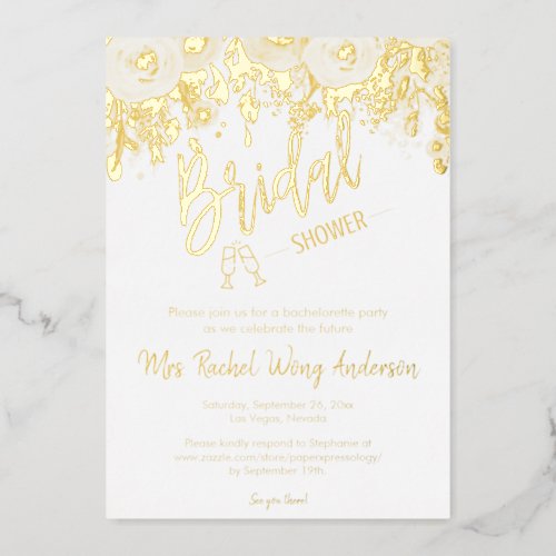 Minimalist Boho Bridal Shower Party Photo Gold Foil Invitation