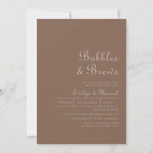 Minimalist Boho Bubbles  Brews Bridal shower  Invitation