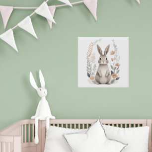 Minimalist Boho Bunny Rabbit Nursery Kids Room  Faux Canvas Print