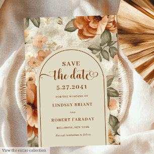 Minimalist Boho Burnt Orange Sage Save The Date Invitation