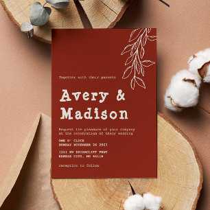 Minimalist Boho Burnt Orange Typewriter Wedding Invitation