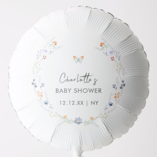 Minimalist Boho Butterfly Wildflower Baby Shower Balloon
